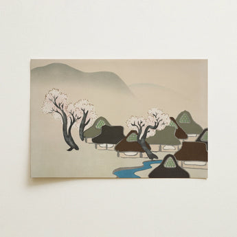 Village Cherry Blossoms - Kamisaka Sekka Meiji Art Print / Canvas, 18x12’’ / 46x31cm / Unframed / no Border, Posters Prints & Visual