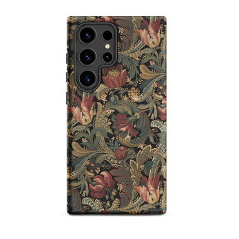 Vintage Floral Pattern Phone Case Samsung Galaxy S24 Ultra / Matte Dark Green Burgundy Floral-patterned Intricate Leafy Flemish Tapestry