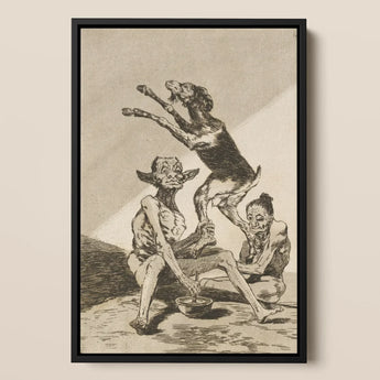 Wait ?Til You’ve been Anointed - Francisco De Goya Art Print / Canvas Black-framed Artwork Detailed Grotesque Figures Dog Monochrome Tones,
