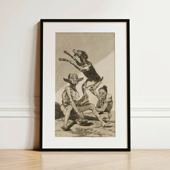 Wait ?Til You’ve been Anointed - Francisco De Goya Art Print / Canvas Black-framed Artwork Detailed Grotesque Figures Dog Sepia Tones, Air H