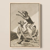 Wait ?Til You’ve been Anointed - Francisco De Goya Art Print / Canvas Framed Black-and-white Grotesque Figures Dog Enclosed Light Wood Goya