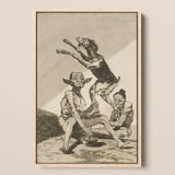 Wait ?Til You’ve been Anointed - Francisco De Goya Art Print / Canvas Framed Black-and-white Grotesque Figures Dog Enclosed Light Wood, Air H