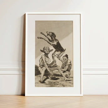 Wait ?Til You’ve been Anointed - Francisco De Goya Art Print / Canvas Framed Black-and-white Grotesque Figures Dog Enclosed Simple White Goya