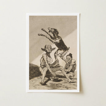 Wait ?Til You’ve been Anointed - Francisco De Goya Art Print / Canvas Framed Black-and-white Three Grotesque Figures Dog Rendered Detailed,
