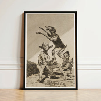 Black-framed Artwork Sepia-toned Grotesque Figures Dog Goya Art Print, Air Hums