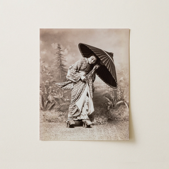 Vintage Sepia-toned Photographic Print Woman Traditional Japanese Attire Rainy Weather, Art, Photography, Storm Built Indoors, Meiji-era