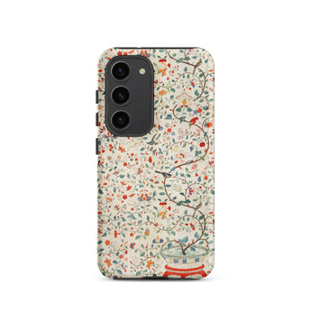 Wall Panel with Garden Urn - Painted Silk Phone Case Samsung Galaxy S23 / Matte Vintage-style Floral Bird Patterned Cream Background,