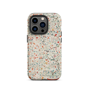 Wall Panel with Garden Urn - Painted Silk Phone Case Iphone 14 Pro / Matte Floral Bird Patterned Phone Case Painted Silk Wall, Elegantly