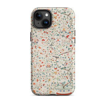 Wall Panel with Garden Urn - Painted Silk Phone Case Iphone 15 Plus / Matte Floral Patterned Phone Case Painted Silk Wall, Elegantly Woven