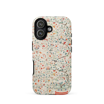 Wall Panel with Garden Urn - Painted Silk Phone Case Iphone 17 / Matte Floral-patterned Phone Case Beige Background Green Red Orange