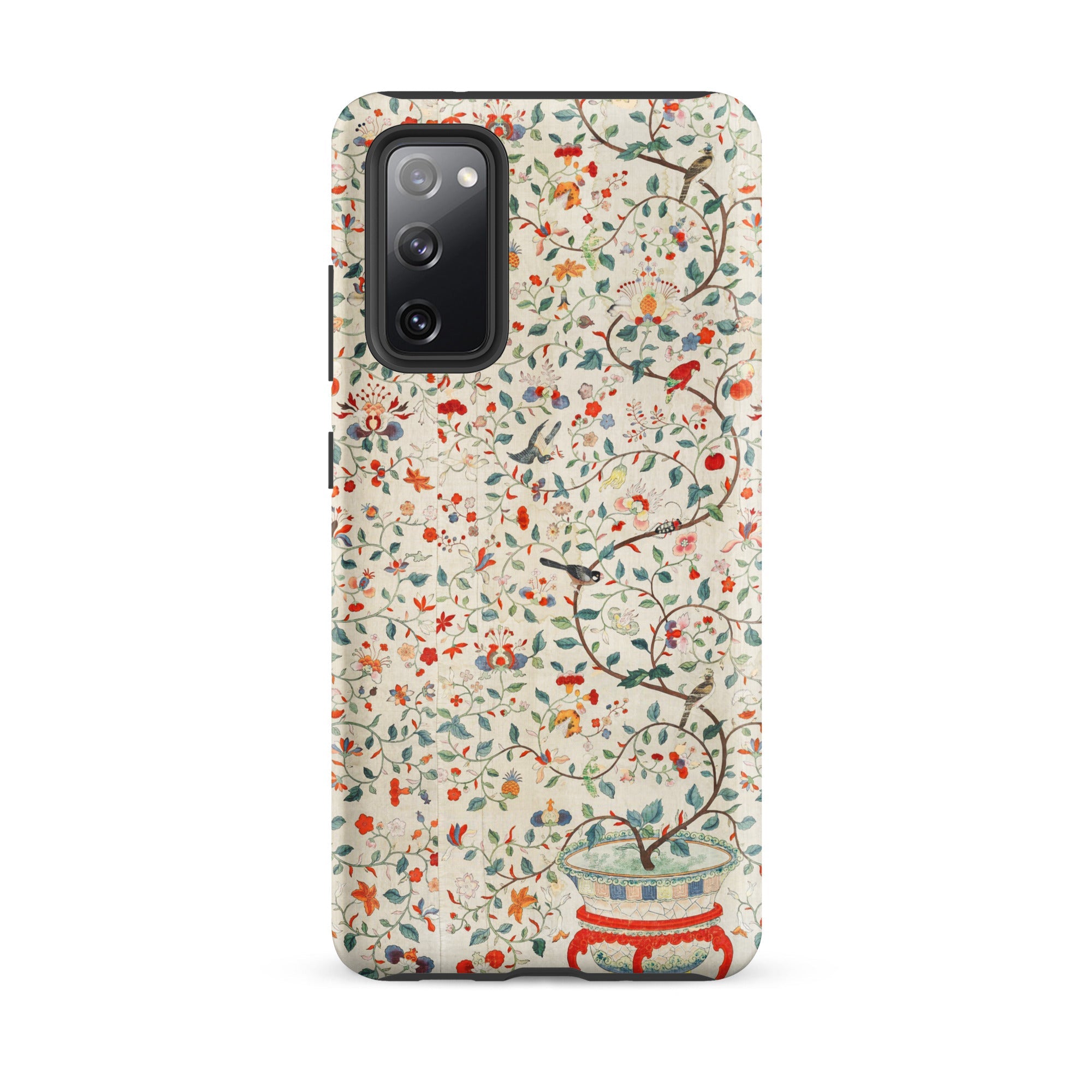 Wall Panel with Garden Urn Painted Silk Samsung Case, Galaxy S20 Fe / Matte, Phone Case Vibrant Floral Bird Pattern