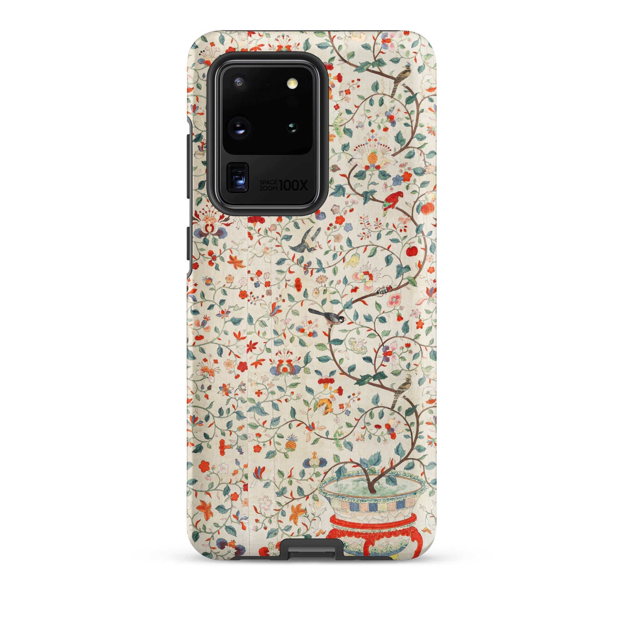 Wall Panel with Garden Urn Painted Silk Samsung Case, Galaxy S20 Ultra / Matte, Smartphone Decorative Case Floral Bird Pattern