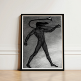 War Cry - Sascha Schneider Art Print / Canvas Black-framed Charcoal Sketch Nude Figure Trombone, Male, Tears, Free, Herald’s War-trumpet