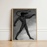 War Cry - Sascha Schneider Art Print / Canvas Framed Black-and-white Sketch Nude Figure Trombone Enclosed Light, Male, Tears, Free,