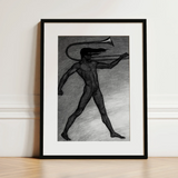 War Cry - Sascha Schneider Art Print / Canvas Black-framed Artwork Charcoal Sketch Nude Figure Horn Sascha Schneider, Male Figure, Tears,