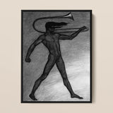 War Cry - Sascha Schneider Art Print / Canvas Black-framed Charcoal Nude Figure Trombone, Male, Tears, Free, Herald’s War-trumpet Lashed,