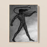 War Cry - Sascha Schneider Art Print / Canvas Black-and-white Charcoal Nude Figure Trombone Framed Light Wood, Male, Tears, Free, Herald’s