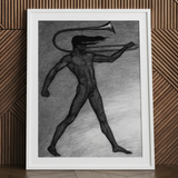 War Cry - Sascha Schneider Art Print / Canvas Framed Black-and-white Sketch Nude Figure Trombone Rendered Detailed Sascha Schneider, Male