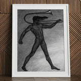 War Cry - Sascha Schneider Art Print / Canvas Framed Black-and-white Sketch Nude Figure Trombone Rendered Detailed, Male, Tears, Free,