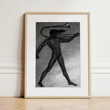 War Cry - Sascha Schneider Art Print / Canvas Framed Black-and-white Sketch Nude Figure Trumpet Head Enclosed, Male, Tears, Free, Herald’s