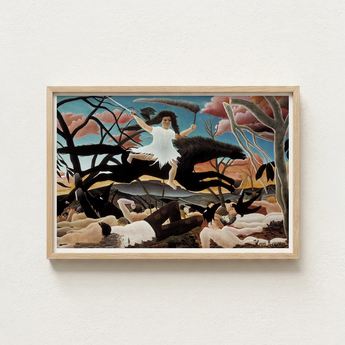 Framed Painting Woman White Black Horse Surreal Landscape Rousseau Turning Innocence, Child-faced Rider Cutting, Flattened Color Planes