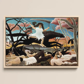 War - Henri Rousseau Fine Art Print / Canvas Framed Painting Woman White Black Horse Surreal Landscape Turning Innocence, Child-faced Rider