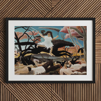 War - Henri Rousseau Fine Art Print / Canvas Framed Painting White Mat Turning Innocence, Child-faced Rider Cutting, Flattened Color Planes