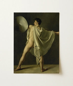 Classical Oil Painting Nude Male Figure Dynamic Pose Jean-eugene-charles Alberti, Riveted Rim, Shield Lifted Flush, Straining Shoulder