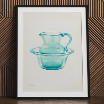 Wash Bowl & Pitcher - Charles Caseau stampa d’arte anni 1930 / Canvas, 24x32’’ / 61x81cm / Cornice nera / Matboard, poster stampe opera d’arte visiva,