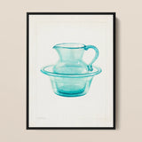 Wash Bowl & Pitcher - Charles Caseau 1930s Art Print / Canvas Translucent Turquoise Glass Curved Handle Rests Elegantly Ethereal Kitchen,