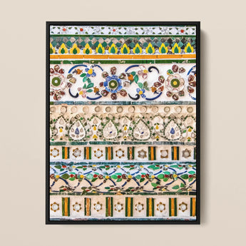Wat Arun – Dekorativer thailändischer Mosaik-Kunstdruck / Leinwand, 12x16’’ / 31x41cm / Schwarzer Rahmen, Poster, Drucke & visuelle Kunstwerke, Toby Leon