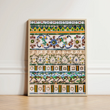 Framed Mosaic Artwork Intricate Colorful Tile Patterns Greens Wat Arun, Vibrant, Decorative Thai