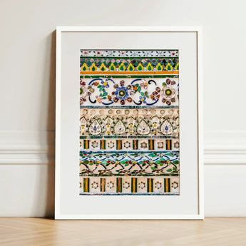 Wat Arun - Decorative Thai Mosaic Art Print / Canvas Framed Intricate Colorful Tile Patterns Green, Vibrant, Prints