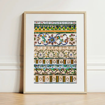 Wat Arun - Decorative Thai Mosaic Art Print / Canvas Framed Intricate Colorful Tile Patterns Greens, Vibrant, Prints