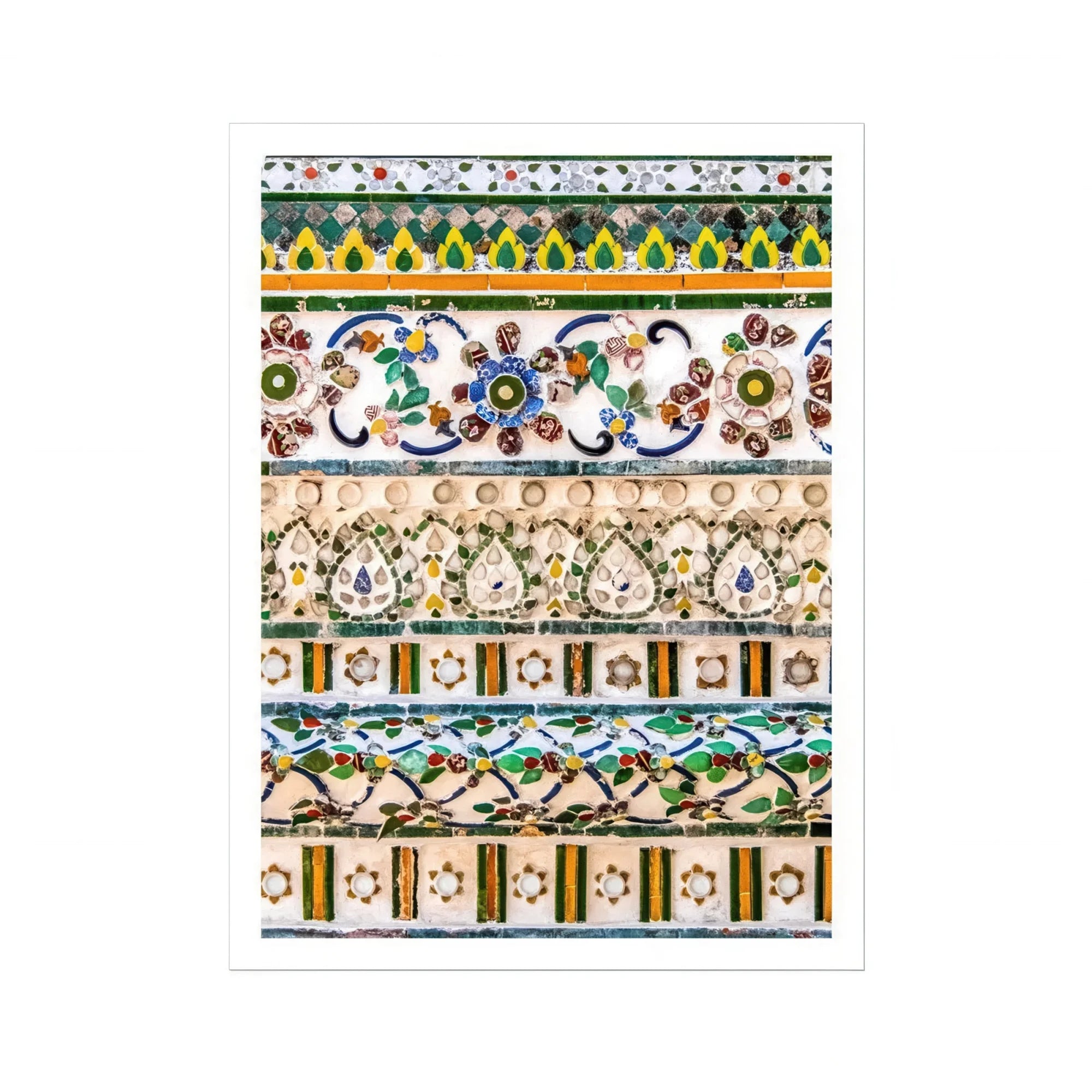 Wat Arun - Decorative Thai Mosaic Art Print, Decorative Mosaic Pattern Floral Designs Geometric Shapes Ornate
