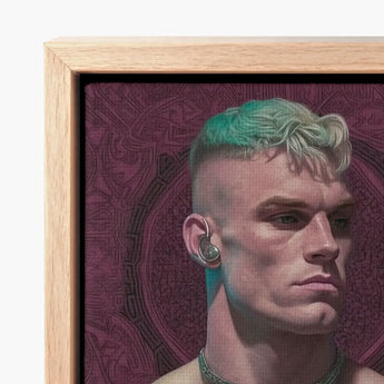 Watch and Learn - Gay Cyberpunk Art Print / Canvas Framed Portrait Man Teal White Hair Silver Ear, Striking, Contemporary Queer Aesthetics