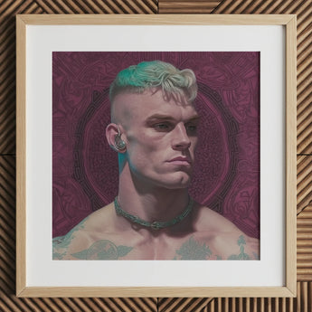 Watch and Learn - Schwule Cyberpunk-Kunstdruck / Leinwand, 12x12’’ / 31x31cm / Naturrahmen / Passepartout, Poster Drucke & visuelle Kunstwerke, Toby Leon