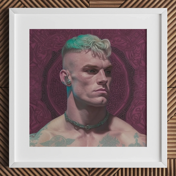 Watch and Learn - Schwule Cyberpunk-Kunstdruck / Leinwand, 12x12’’ / 31x31cm / Weißer Rahmen / Passepartout, Poster Drucke & visuelle Kunstwerke, Toby Leon