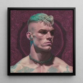 Watch and Learn - Gay Cyberpunk Art Print / Canvas Framed Portrait Man Teal Blonde Hair Earpiece Green, Striking, Contemporary Queer