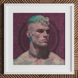 Watch and Learn - Gay Cyberpunk Art Print / Canvas Green White Hair Man Portrait Frame Gay Art Print, Striking Contemporary Queer Aesthetics