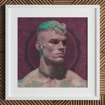 Watch and Learn - Gay Cyberpunk Art Print / Canvas Green White Hair Man Portrait Frame, Striking, Contemporary Queer Aesthetics Prints