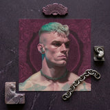Watch and Learn - Gay Cyberpunk Art Print / Canvas Portrait Man Teal White Hair Earpiece Green Choker, Striking, Contemporary Queer