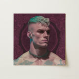 Watch and Learn - Gay Cyberpunk Art Print / Canvas Square Canvas Painting Muscular Man Teal White Hair Gay Art Print, Striking Portrait