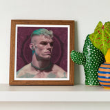 Watch and Learn - Gay Cyberpunk Art Print / Canvas Wooden-framed Digital Man Green Hair Tattoos, Striking Portrait, Contemporary Queer