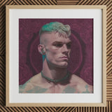 Watch and Learn - Gay Cyberpunk Art Print / Canvas Wooden Framed Portrait Man Green Hair Tattoos Gay Art Print, Striking Contemporary Queer