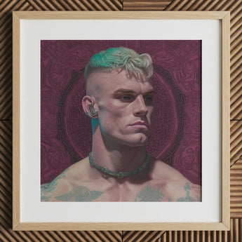 Watch and Learn - Gay Cyberpunk Art Print / Canvas Wooden Framed Portrait Man Green Hair Tattoos Gay Art Print, Striking Contemporary Queer