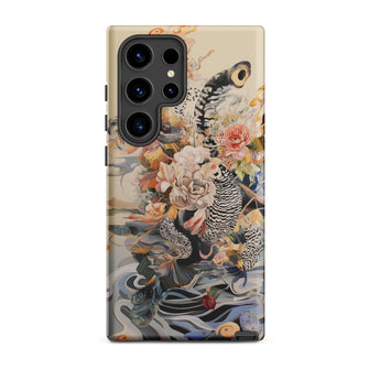 Watchtower - Surreal Floral Alien Art Phone Case Samsung Galaxy S24 Ultra / Matte Decorative Phone Case Detailed Illustration Owl Amidst