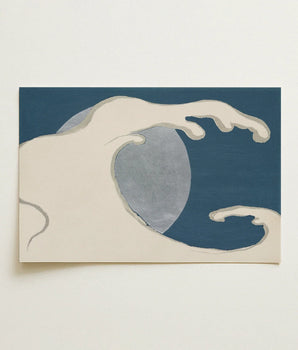 Abstract Painting Stylized Wave Off-white Gray Deep Blue Kamisaka Sekka, Art Print