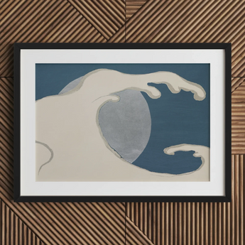 Waves and Moon - Kamisaka Sekka Kunstdruck / Leinwand, 30x20’’ / 76x51cm / Schwarzer Rahmen / Passepartout, Poster Drucke & visuelle Kunstwerke, Toby Leon