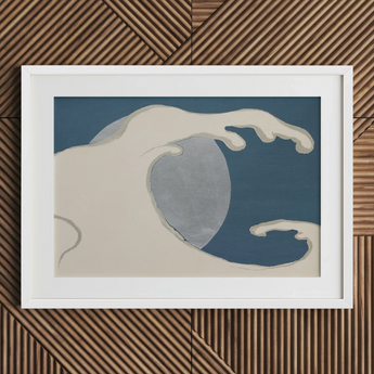 Waves and Moon - Kamisaka Sekka Kunstdruck / Leinwand, 30x20’’ / 76x51cm / Weißer Rahmen / Passepartout, Poster Drucke & visuelle Kunstwerke, Toby Leon
